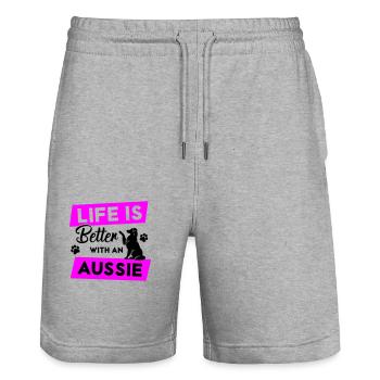 Life is Better with an Aussie - Vektor Design - Stanley/Stella Unisex Bio Joggingshorts Trainer  - Grau meliert - Vorne - Nik (191cm) & Marisol (170cm)