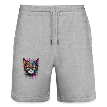 Tattoo / Animal / Art / Cool / Comic / Cat - Stanley/Stella Trainer Unisex Organic Jogging Shorts - heather grey - Front - Nik (191cm) & Marisol (170cm)