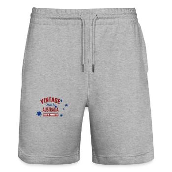 Vintage Made in Australia Blue Stars and Flag - Stanley/Stella Trainer Unisex Organic Jogging Shorts - heather grey - Front - Nik (191cm) & Marisol (170cm)