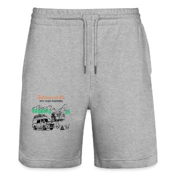 Zuhause ist da, wo Wir Parken - Stanley/Stella Unisex Bio Joggingshorts Trainer  - Grau meliert - Vorne - Nik (191cm) & Marisol (170cm)