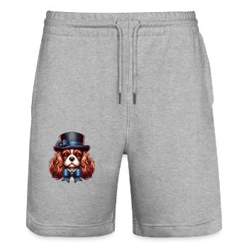 Cavalier King Charles Dog Top Hat - Stanley/Stella Trainer Unisex Organic Jogging Shorts - heather grey - Front - Nik (191cm) & Marisol (170cm)