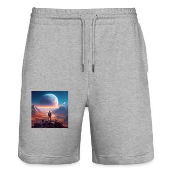 Pluto und sein aufgehender Mond Charon - Stanley/Stella Unisex Bio Joggingshorts Trainer  - Grau meliert - Vorne - Nik (191cm) & Marisol (170cm)