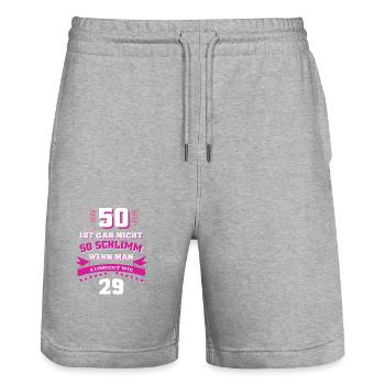 50. Geburtstag Frau lustig 50 wenn man wie 29 - Stanley/Stella Unisex Bio Joggingshorts Trainer  - Grau meliert - Vorne - Nik (191cm) & Marisol (170cm)