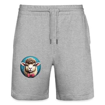 Bande dessinée de mouton drôle - Short de jogging bio TRAINER Stanley/Stella unisexe - gris chiné - Devant - Nik (191cm) & Marisol (170cm)