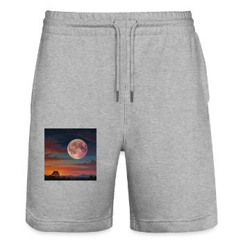 Paysage Coucher De Soleil - Short de jogging bio TRAINER Stanley/Stella unisexe - gris chiné - Devant - Nik (191cm) & Marisol (170cm)