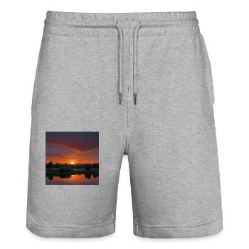 Paysage Coucher De Soleil - Short de jogging bio TRAINER Stanley/Stella unisexe - gris chiné - Devant - Nik (191cm) & Marisol (170cm)