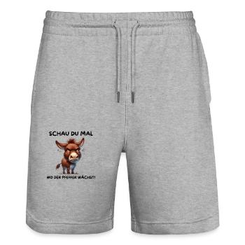 Lustiger Esel - Stanley/Stella Unisex Bio Joggingshorts Trainer  - Grau meliert - Vorne - Nik (191cm) & Marisol (170cm)