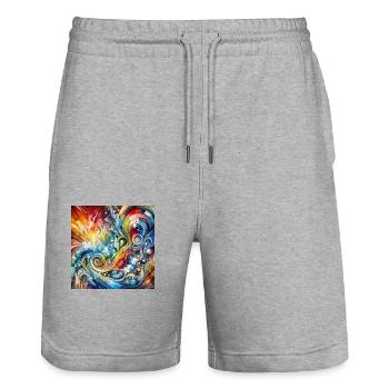 Spectre dynamique - Peinture abstraite - Short de jogging bio TRAINER Stanley/Stella unisexe - gris chiné - Devant - Nik (191cm) & Marisol (170cm)
