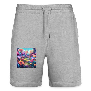 Flowers 2 - Stanley/Stella Unisex Bio Joggingshorts Trainer  - Grau meliert - Vorne - Nik (191cm) & Marisol (170cm)