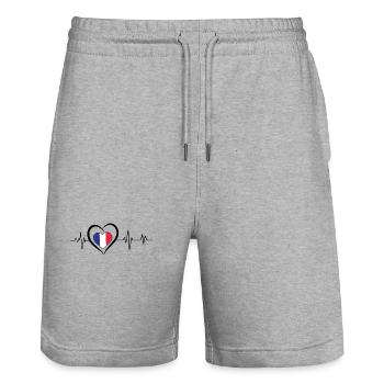 Heartbeat France - Stanley/Stella Trainer Unisex Organic Jogging Shorts - heather grey - Front - Nik (191cm) & Marisol (170cm)