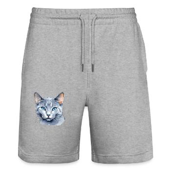 Chat bleu russe Aquarelle - Short de jogging bio TRAINER Stanley/Stella unisexe - gris chiné - Devant - Nik (191cm) & Marisol (170cm)