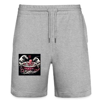 Octopus and Noodles - Asian Gourmet Food - Stanley/Stella Trainer Unisex Organic Jogging Shorts - heather grey - Front - Nik (191cm) & Marisol (170cm)