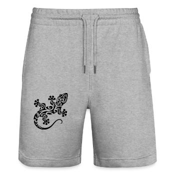 Petit gecko mignon dans le style de tatouage tribal - Short de jogging bio TRAINER Stanley/Stella unisexe - gris chiné - Devant - Nik (191cm) & Marisol (170cm)