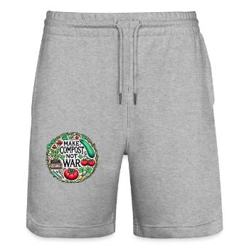 Make compost not war - Stanley/Stella Trainer Unisex Organic Jogging Shorts - heather grey - Front - Nik (191cm) & Marisol (170cm)
