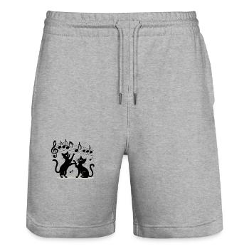 Black cats pattern playing with musical note - Stanley/Stella Trainer Unisex Organic Jogging Shorts - heather grey - Front - Nik (191cm) & Marisol (170cm)