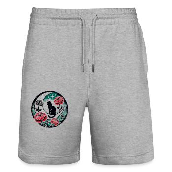 Schwarze Katze Mond - Stanley/Stella Unisex Bio Joggingshorts Trainer  - Grau meliert - Vorne - Nik (191cm) & Marisol (170cm)
