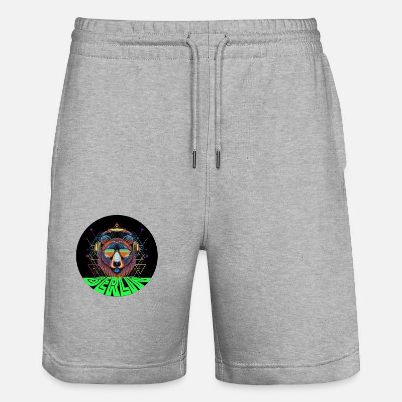 rund Bär mit Kopfhörer techno - Stanley/Stella Unisex Bio Joggingshorts Trainer  - Grau meliert