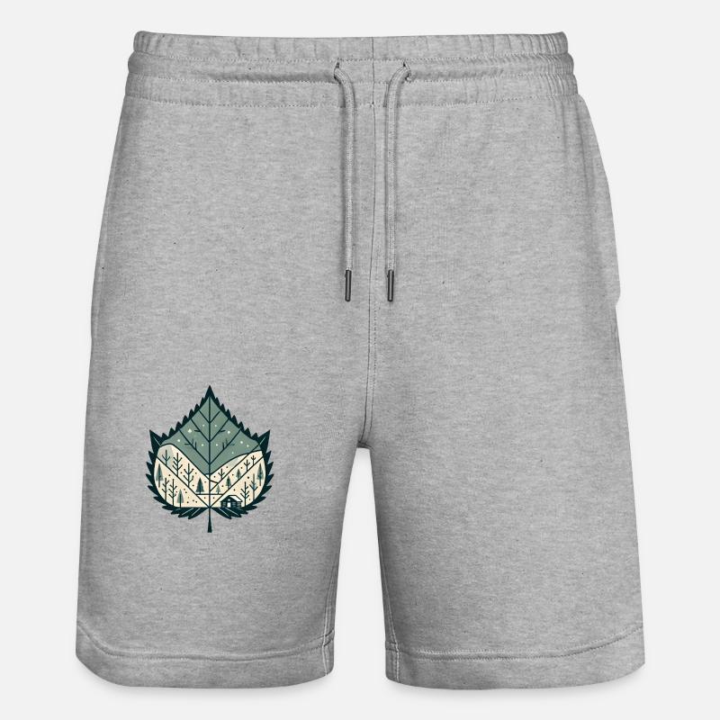 Blatt mit winterlicher Landschaft - Stanley/Stella Unisex Bio Joggingshorts Trainer  - Grau meliert