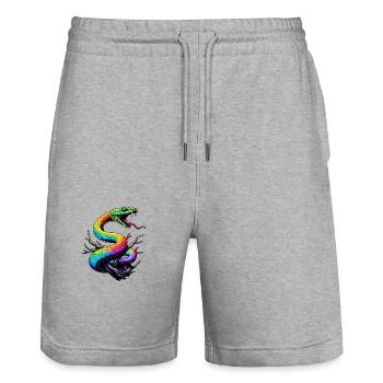 Colorful Snake Illustration - Stanley/Stella Trainer Unisex Organic Jogging Shorts - heather grey - Front - Nik (191cm) & Marisol (170cm)