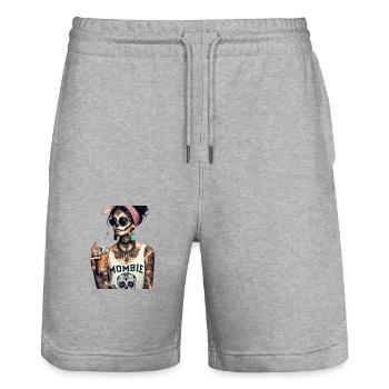 Mombie Mädchen T-Shirt Shirt Sarkasmus - Stanley/Stella Unisex Bio Joggingshorts Trainer  - Grau meliert - Vorne - Nik (191cm) & Marisol (170cm)