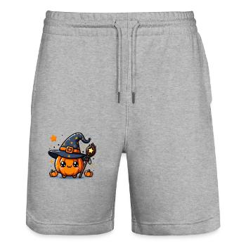 Halloween Hexe Kürbis - Stanley/Stella Unisex Bio Joggingshorts Trainer  - Grau meliert - Vorne - Nik (191cm) & Marisol (170cm)