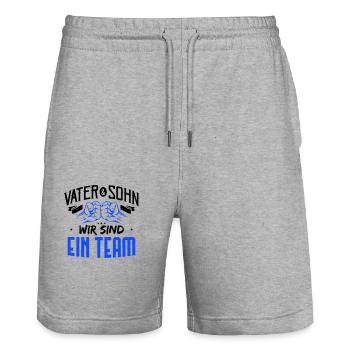 Vater und Sohn wir sind ein Team - Stanley/Stella Unisex Bio Joggingshorts Trainer  - Grau meliert - Vorne - Nik (191cm) & Marisol (170cm)