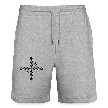 Snowflake icon - Stanley/Stella Trainer Unisex Organic Jogging Shorts - heather grey - Front - Nik (191cm) & Marisol (170cm)