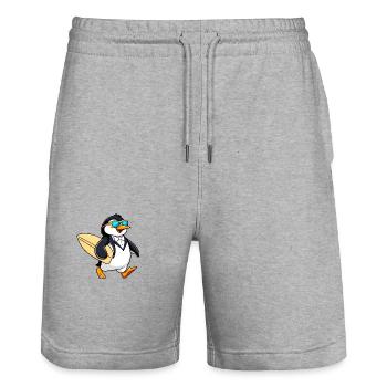 Happy Penguin Surfen, Smoking & Sonnenbrille - Stanley/Stella Unisex Bio Joggingshorts Trainer  - Grau meliert - Vorne - Nik (191cm) & Marisol (170cm)