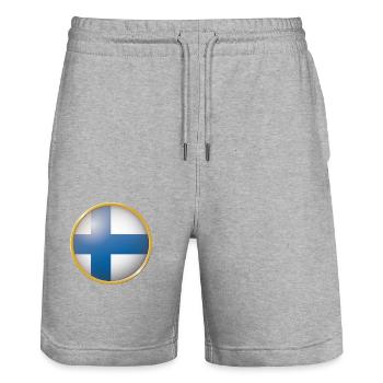 Finnland Emblem - Stanley/Stella Unisex Bio Joggingshorts Trainer  - Grau meliert - Vorne - Nik (191cm) & Marisol (170cm)