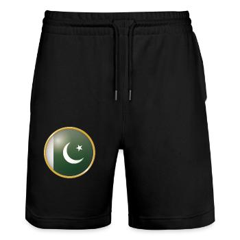 Pakistan Emblem - Stanley/Stella Unisex Bio Joggingshorts Trainer  - Schwarz - Vorne - Nik (191cm) & Marisol (170cm)