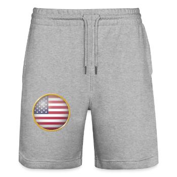 USA Emblem - Stanley/Stella Unisex Bio Joggingshorts Trainer  - Grau meliert - Vorne - Nik (191cm) & Marisol (170cm)