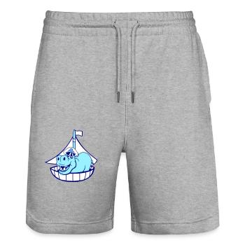 Lustiges Nilpferd Kapitän Segelt Süß Cartoon Comic - Stanley/Stella Unisex Bio Joggingshorts Trainer  - Grau meliert - Vorne - Nik (191cm) & Marisol (170cm)