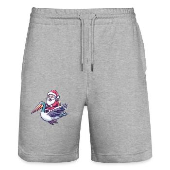 Pelikan Vogel Weihnachtsmann Cartoon - Stanley/Stella Unisex Bio Joggingshorts Trainer  - Grau meliert - Vorne - Nik (191cm) & Marisol (170cm)
