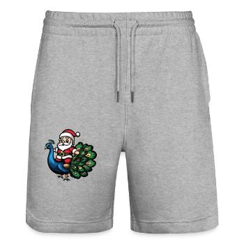 Pfau Vogel Weihnachtsmann Cartoon - Stanley/Stella Unisex Bio Joggingshorts Trainer  - Grau meliert - Vorne - Nik (191cm) & Marisol (170cm)