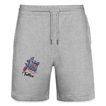 tattoo machine - Stanley/Stella Trainer Unisex Organic Jogging Shorts - heather grey - Front - Nik (191cm) & Marisol (170cm)