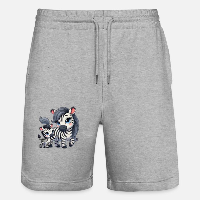 Zebra-Mutter mit Kind - Stanley/Stella Unisex Bio Joggingshorts Trainer  - Grau meliert