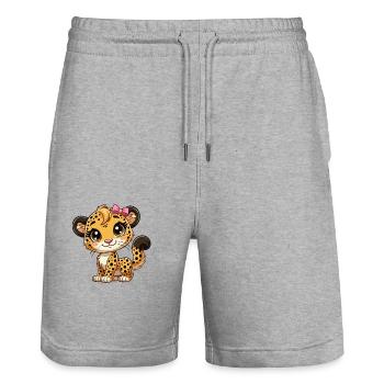 Guépard filles - Short de jogging bio TRAINER Stanley/Stella unisexe - gris chiné - Devant - Nik (191cm) & Marisol (170cm)