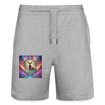Cerf animal spirituel - Short de jogging bio TRAINER Stanley/Stella unisexe - gris chiné - Devant - Nik (191cm) & Marisol (170cm)