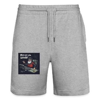 Bitcoin uncle Satoshi - Stanley/Stella Unisex Bio Joggingshorts Trainer  - Grau meliert - Vorne - Nik (191cm) & Marisol (170cm)