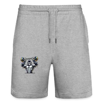 gorilla weight fitness - Stanley/Stella Trainer Unisex Organic Jogging Shorts - heather grey - Front - Nik (191cm) & Marisol (170cm)