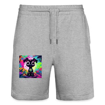 style de dessin animé de couleur néon chat chien art design cool - Short de jogging bio TRAINER Stanley/Stella unisexe - gris chiné - Devant - Nik (191cm) & Marisol (170cm)