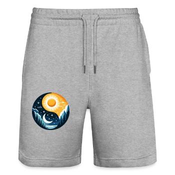 Yin Yang Sun and Moon - Stanley/Stella Trainer Unisex Organic Jogging Shorts - heather grey - Front - Nik (191cm) & Marisol (170cm)