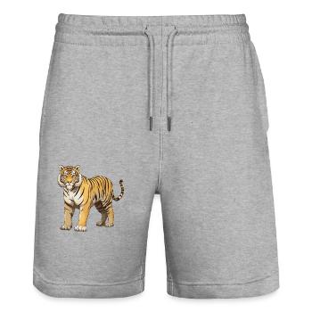 Tiger Animal - Stanley/Stella Trainer Unisex Organic Jogging Shorts - heather grey - Front - Nik (191cm) & Marisol (170cm)
