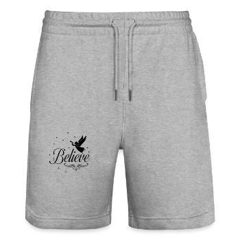 Believe - Stanley/Stella Trainer Unisex Organic Jogging Shorts - heather grey - Front - Nik (191cm) & Marisol (170cm)
