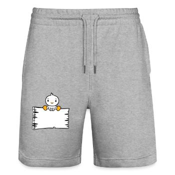 oiseau assis sur panneau en bois texte panneau cadre mignon - Short de jogging bio TRAINER Stanley/Stella unisexe - gris chiné - Devant - Nik (191cm) & Marisol (170cm)