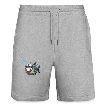 Piranha Comic Love - Stanley/Stella Trainer Unisex Organic Jogging Shorts - heather grey - Front - Nik (191cm) & Marisol (170cm)
