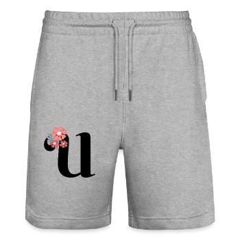 Lettre u fleurs minimalistes - Short de jogging bio TRAINER Stanley/Stella unisexe - gris chiné - Devant - Nik (191cm) & Marisol (170cm)
