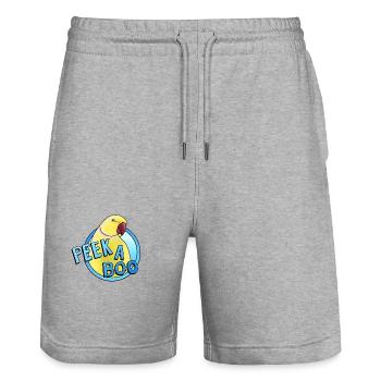 yellow collared parakeet "Peek-a-boo" - Stanley/Stella Trainer Unisex Organic Jogging Shorts - heather grey - Front - Nik (191cm) & Marisol (170cm)