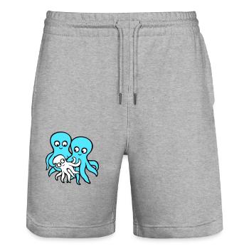 Pieuvre Maman Papa Enfant Bébé Mère Père Famille - Short de jogging bio TRAINER Stanley/Stella unisexe - gris chiné - Devant - Nik (191cm) & Marisol (170cm)