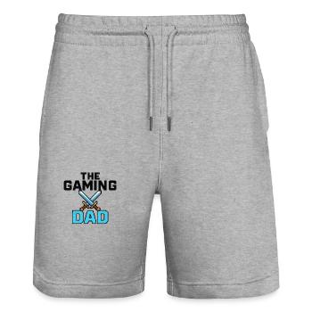 Le papa du jeu - Pixel Art Gamer Papa - Short de jogging bio TRAINER Stanley/Stella unisexe - gris chiné - Devant - Nik (191cm) & Marisol (170cm)